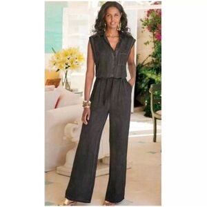 Soft Surroundings Gray Camilla Sleeveless Wideleg Jumpsuit